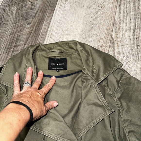 Lucky Brand Military Trench Coat Olive green drab double breasted jacket M - Picture 14 of 14